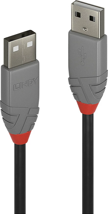 Kabllo USB LINDY Anthra Line USB 2.0 Type-A në Type-A, 0.2m, 480 Mbps, e zezë