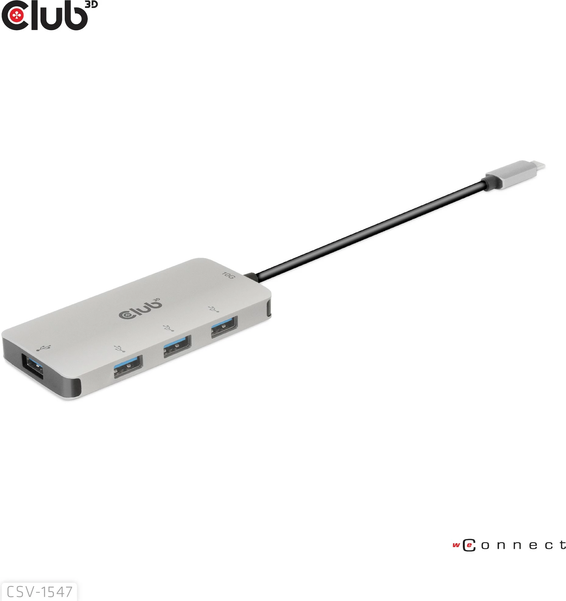 USB hub Club3D CSV-1547, 4x USB 3.1 Type-A, 10Gbps, Type-C, zi/argjendtë