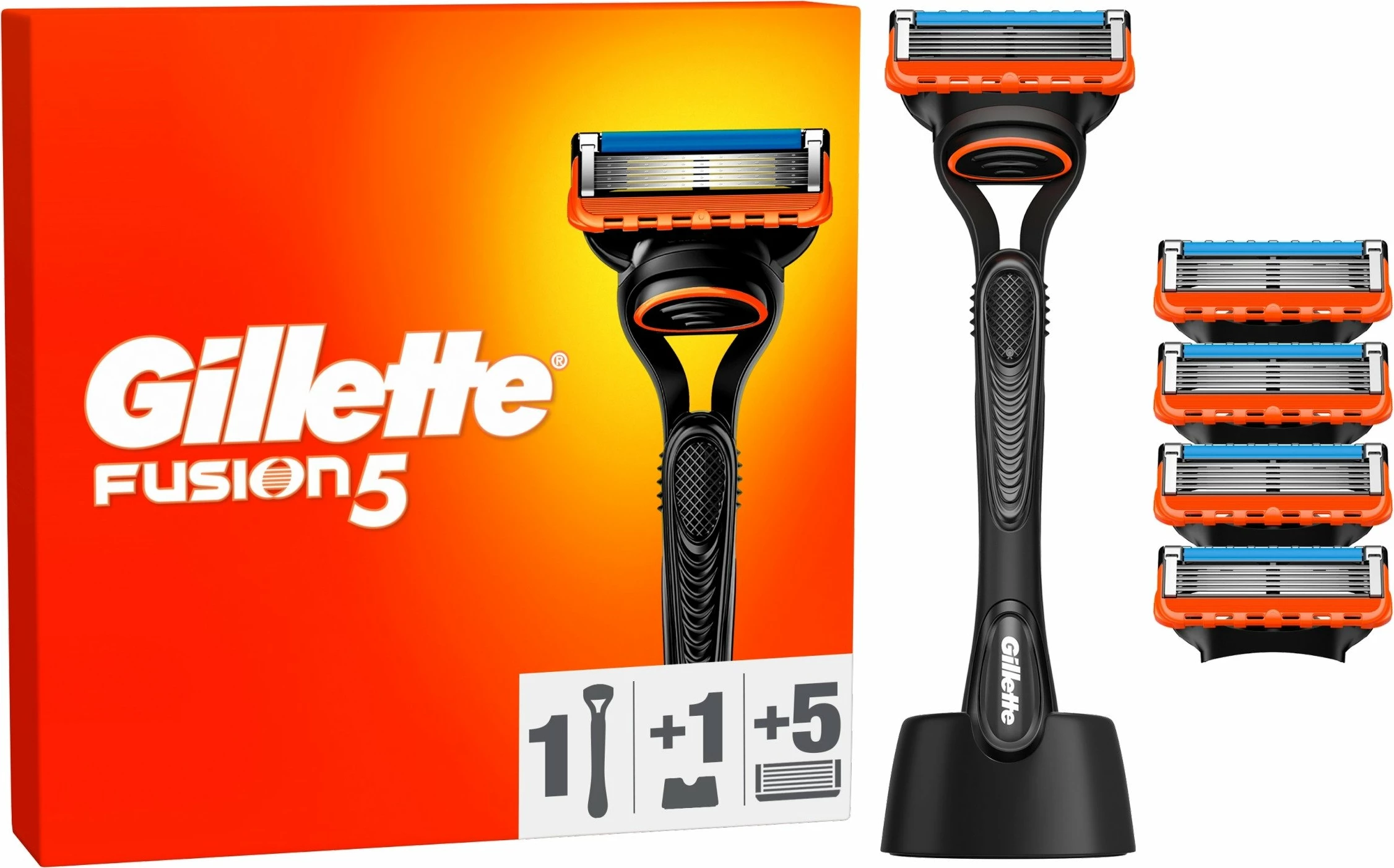 Briskë rroje Gillette Fusion5, 5 tehe rezervë + mbajtëse, e kuqe