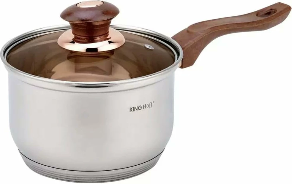 Set tenxheresh dhe tiganësh KingHoff KH 1768, 12 copë, inox, për induksion, imitacion druri, rozë-artë