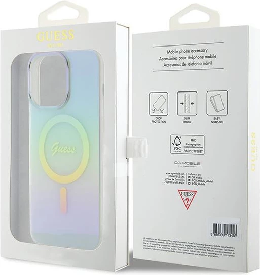 Mbështjellës Guess IML Iridescent MagSafe për iPhone 15 Pro, turquoise