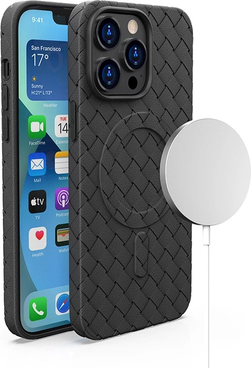 Mbështjellës Hurtel Woven Case për iPhone 15 Pro, MagSafe, e zezë