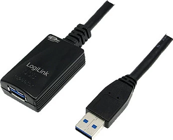 Kabllo zgjatëse USB 3.0 LogiLink, repeater, USB-A mashkull në USB-A femër, e zezë