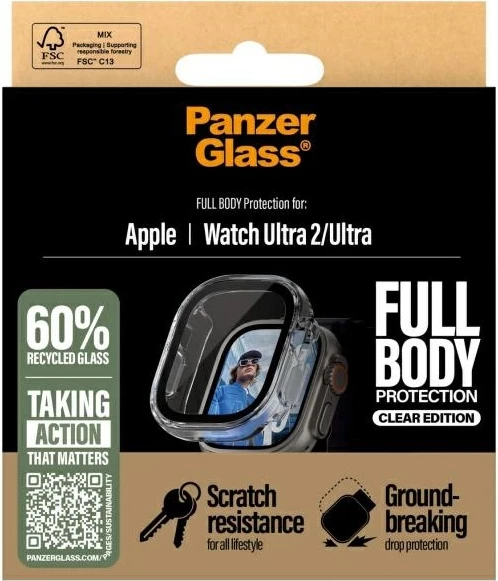 Mbrojtës xhami PanzerGlass Snappie Full Body për Apple Watch Ultra 2, Transparent
