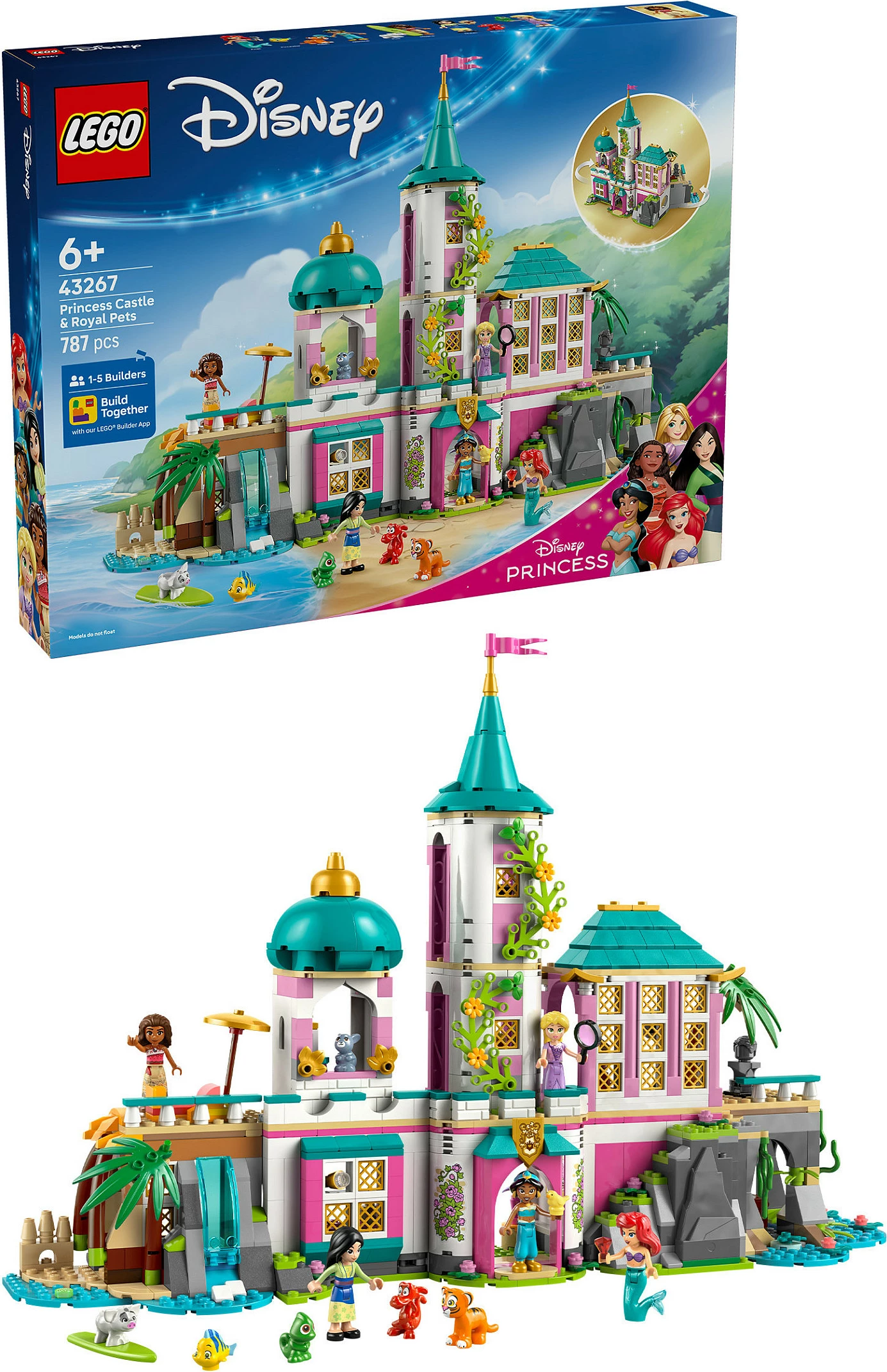 Set ndërtimi LEGO Disney Princess 43267 Princess Castle & Royal Pets, 787 copë, shumëngjyrësh