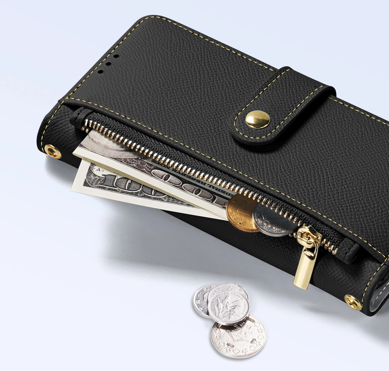 Mbështjellës Dux Ducis Lawa për iPhone 15 Pro, lëkurë, me portofol magnetik, i zi