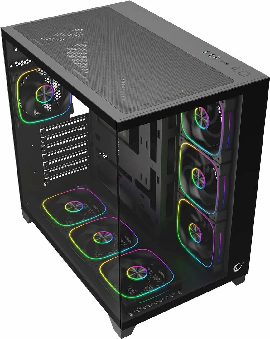 Kasë Rampage SEALITE-BLACK me xham të temperuar, 7x 120mm ARGB PWM, ATX/Micro-ATX/Mini-ITX, e zezë