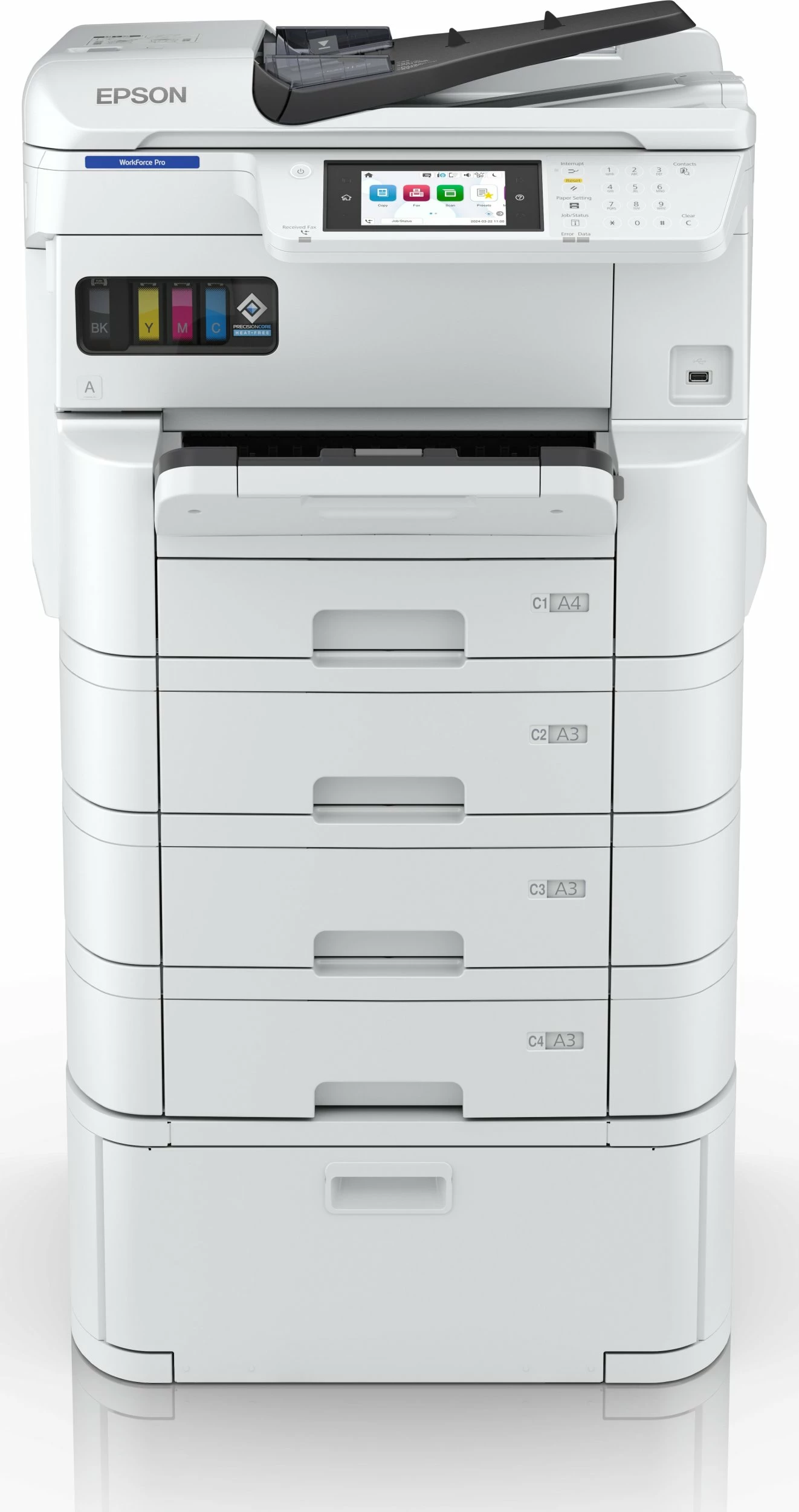 Printer multifunksional Epson WorkForce Pro EM-C7100DWF C11CL35401, inkjet A3+, CISS, Wi‑Fi, Duplex, Fax, i bardhë