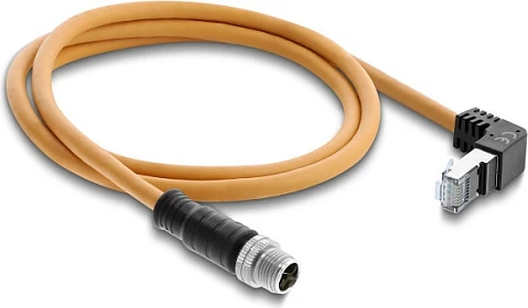 Kabllo rrjeti DeLOCK M12 X-coded 8-pin në RJ45 Cat6a, 1 m, portokalli