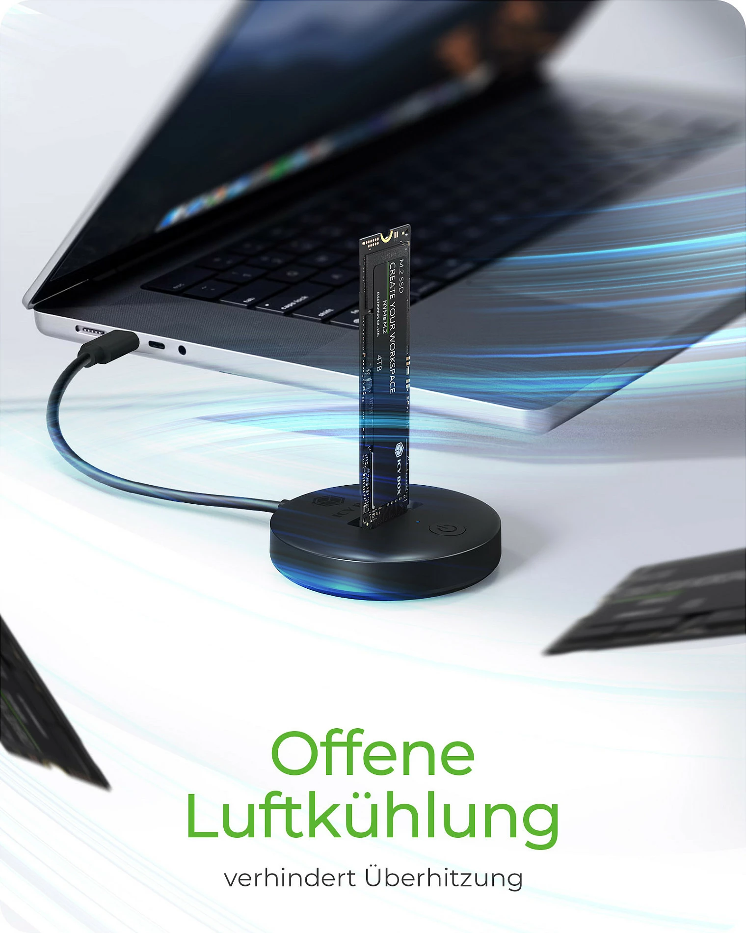 Docking station ICY BOX IB-1610MCD-C31, M.2 SATA SSD, USB-C 3.2 Gen2 10Gbps, e zezë