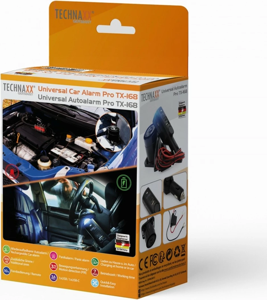 Alarm veture Technaxx TX-168, universal, me telekomandë, i zi