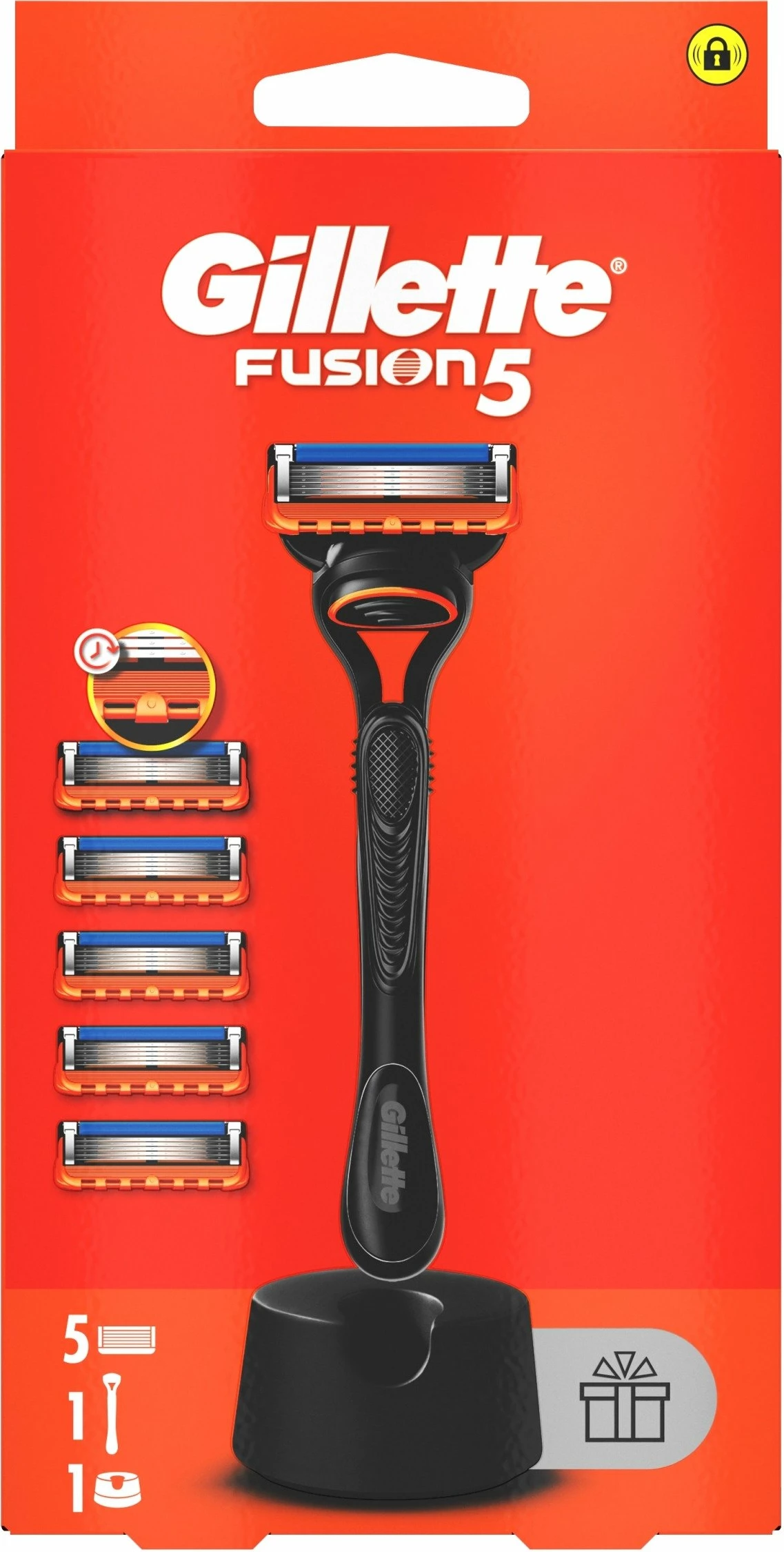 Briskë rroje Gillette Fusion5, 5 tehe rezervë + mbajtëse, e kuqe