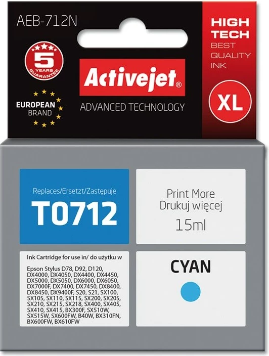 Ngjyrë zëvendësuese Activejet AEB-712N për printer Epson, 15 ml, e kaltër
