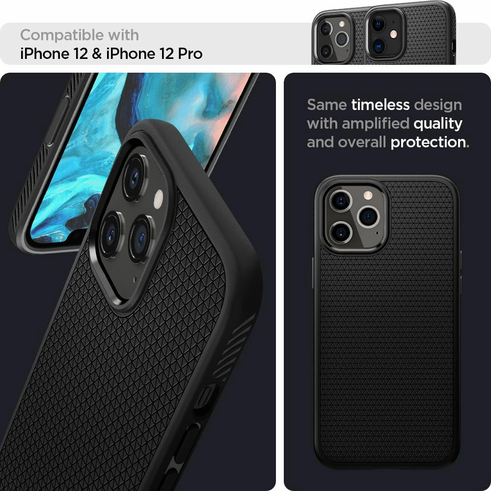 Mbështjellës Spigen Liquid Air për iPhone 12 / iPhone 12 Pro, Mat Zi