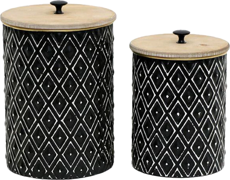 Set kuti për ruajtje CRUSE, 2 copë, metal i zi, kapak druri natyral, 19x19x28cm