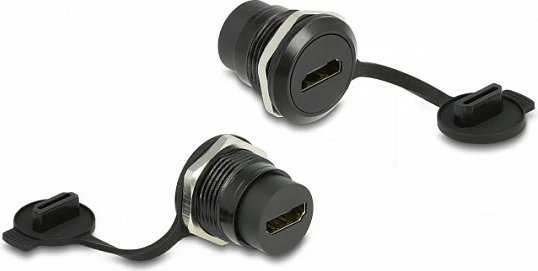 Konektor HDMI-A panel-mount DeLOCK, femër-femër, me kapak pluhuri, i zi