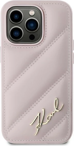 Mbështjellës Karl Lagerfeld Diagonal Quilted Script për iPhone 14 Pro, Rozë