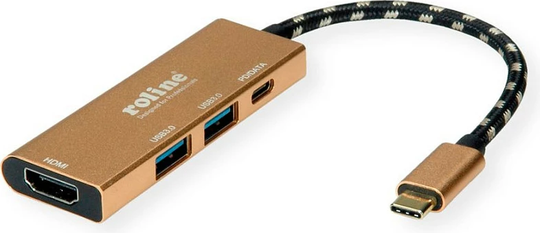 Adapter USB-C ROLINE 12.02.1119, HDMI 4K, 2x USB-A, USB-C PD, ngjyrë ari