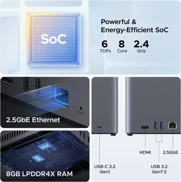 Server NAS UGREEN NASync DH4300 Plus 85660, 4-bay, ARM 8-core, 8GB LPDDR4X, 2.5GbE, Gri