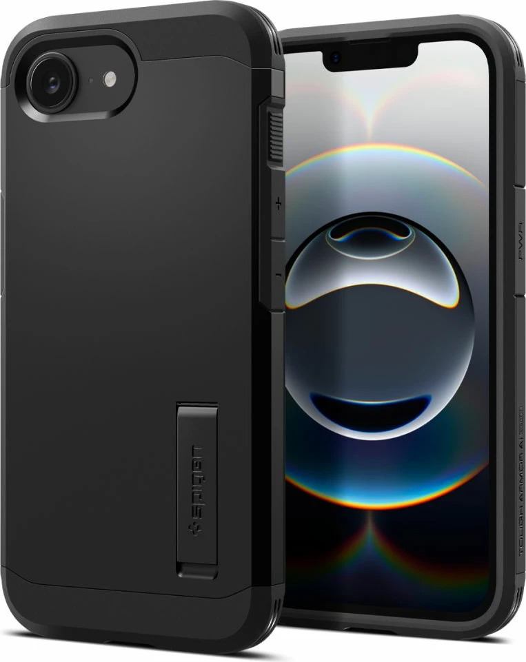 Mbështjellës Spigen Tough Armor MagSafe për iPhone 16e, me këmbë, Zi