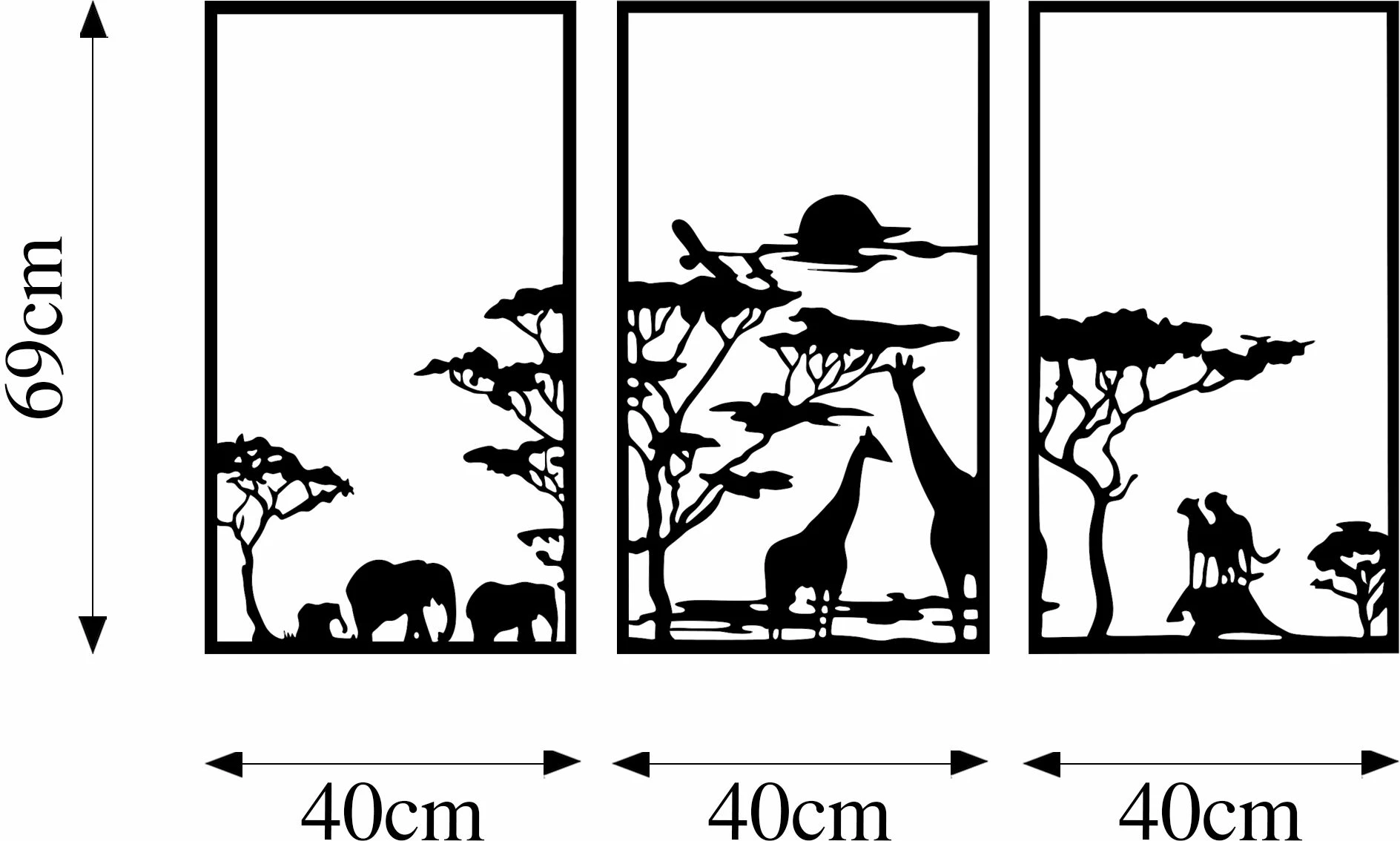 Aksesor dekorativ metalik për mur, Wallity Serengeti, 3 pjesë, 40x69cm