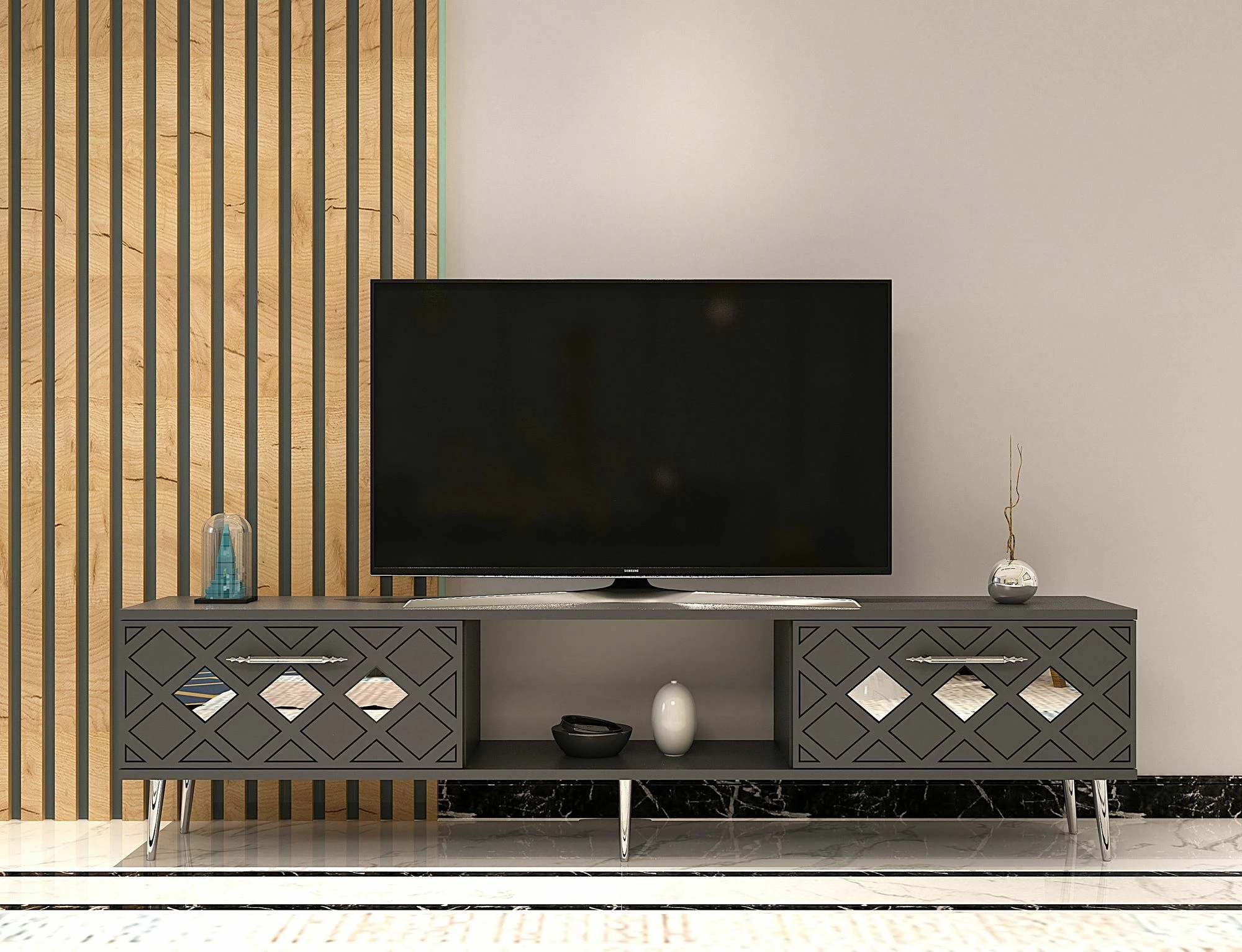 Komodë për TV Skye Decor, Dome, anthracite, silver
