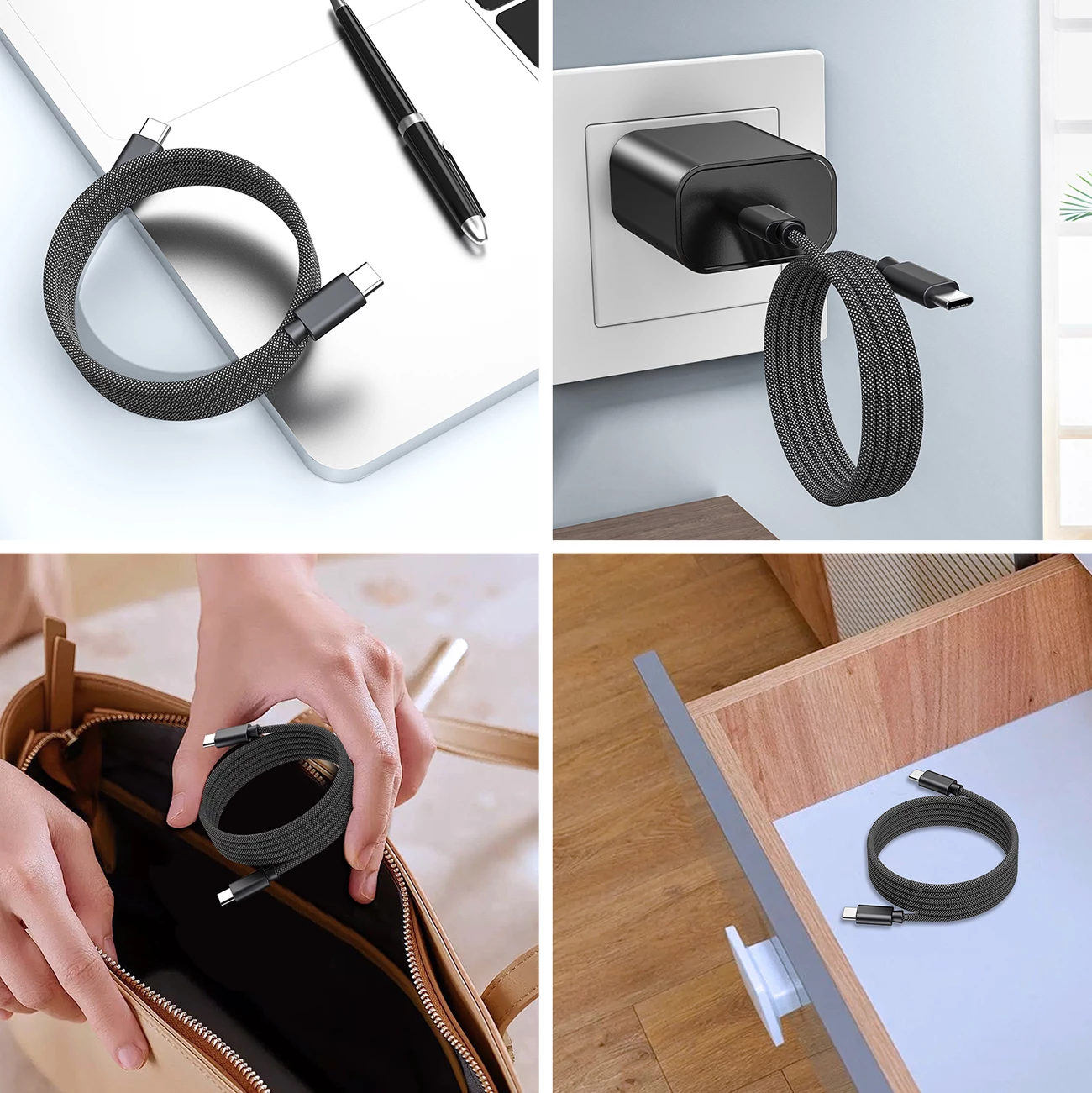Kabllo USB-C Choetech XCC-1054, 1.2m, 240W, Power Delivery 3.1, magnetike, e zezë