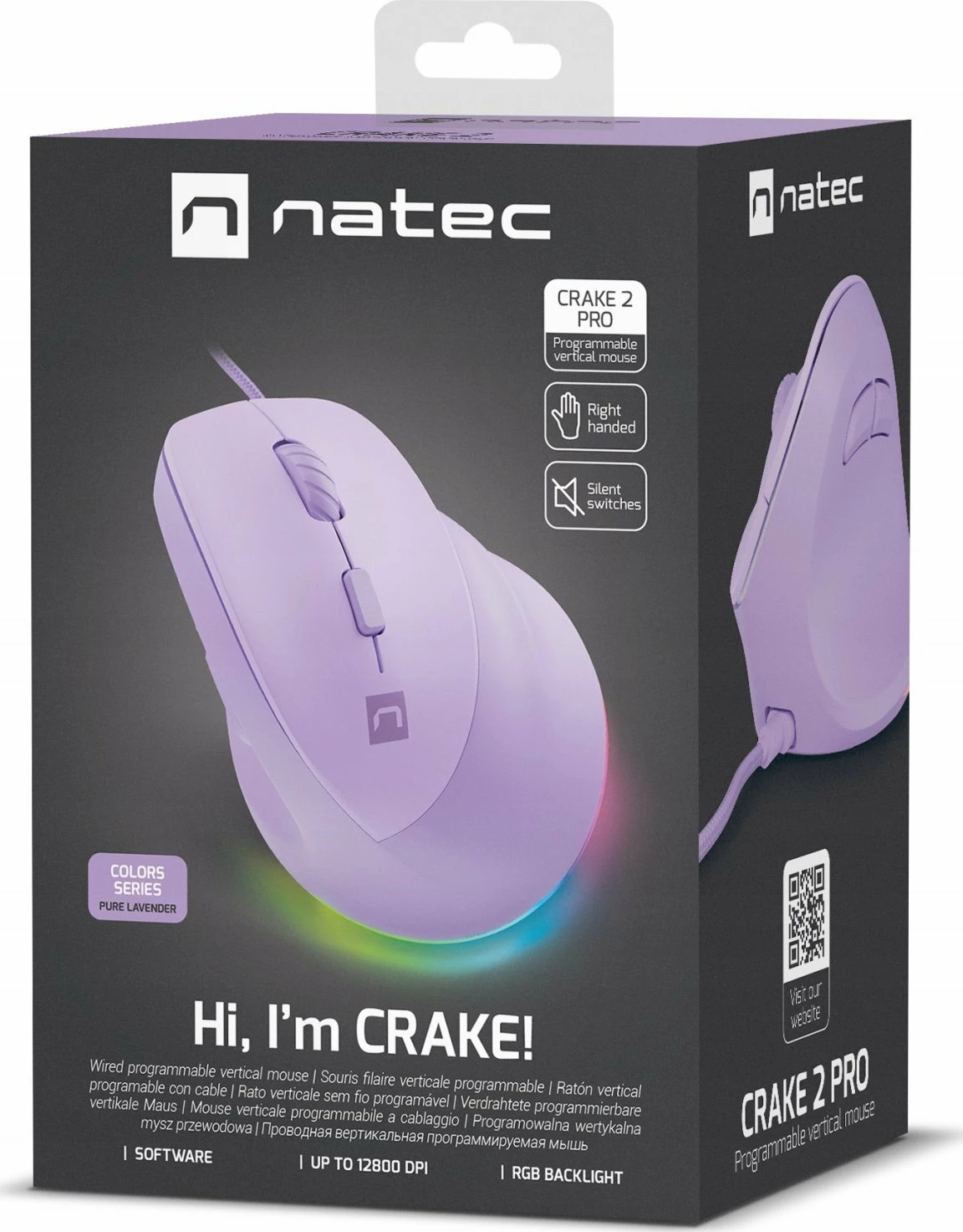 Maus vertikal Natec Crake 2 Pro NMY-2274 12800 DPI USB me kabllo, vjollcë