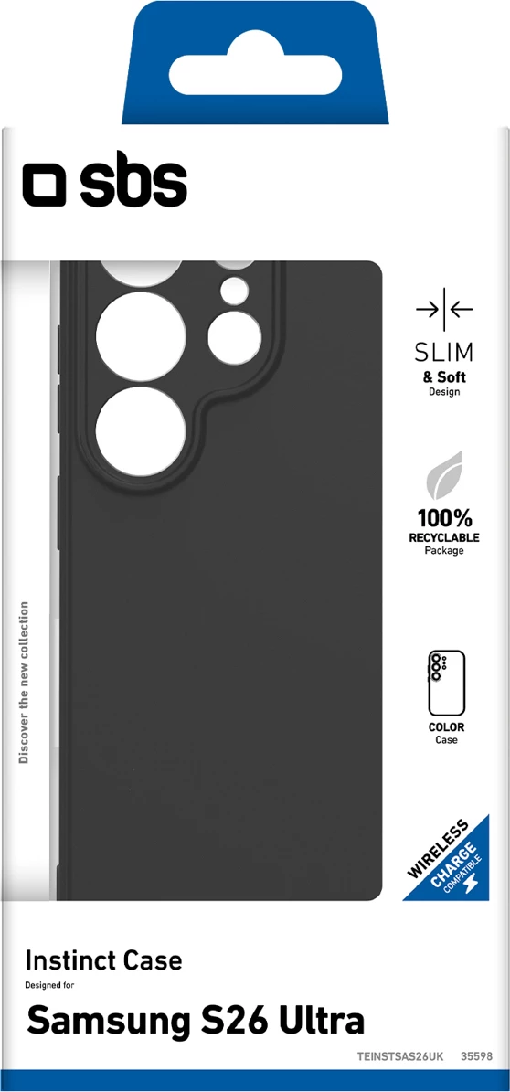 Mbështjellës SBS Instinct për Samsung Galaxy S26 Ultra, TPU me shtresë mikrofibër, 20 g, i zi