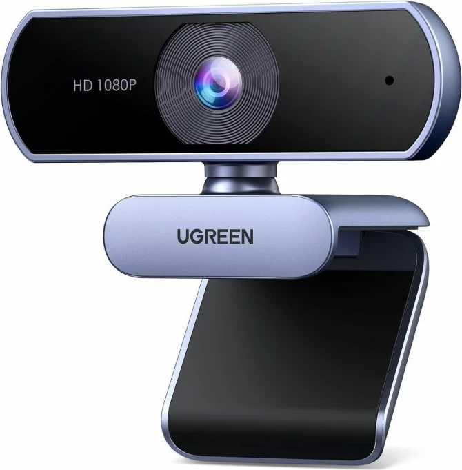 Webcam UGREEN 15728 Full HD 1080P 30fps, dy mikrofonë, FOV 85°, kabllo 2m, zezë/argjendtë