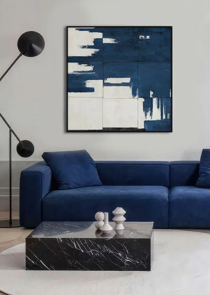 Pikturë dekorative GEOMETRY OF TIME me kornizë, kanavacë, blu-bardhë, 80x80x4cm