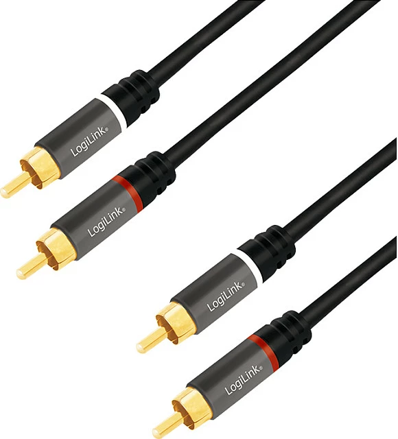 Kabllo audio LogiLink, 2x RCA/M në 2x RCA/M, 2 m, e zezë
