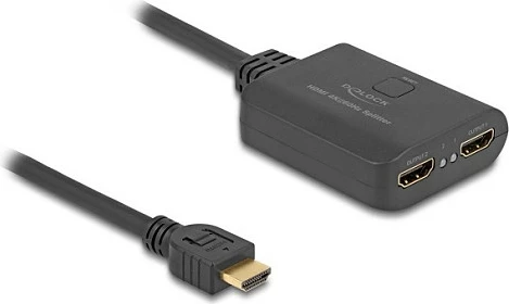 Splitter HDMI DeLOCK 1x HDMI në 2x HDMI, 4K 60Hz, me downscaler, i zi