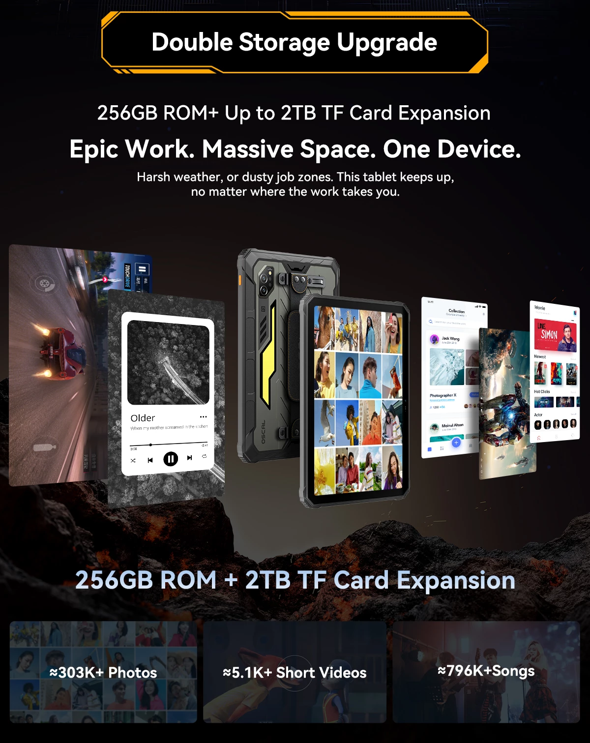 tablet robust Oscal Spider 10 11\" 8GB+256GB 20000mAh IP68/IP69K Android 15, e zezë