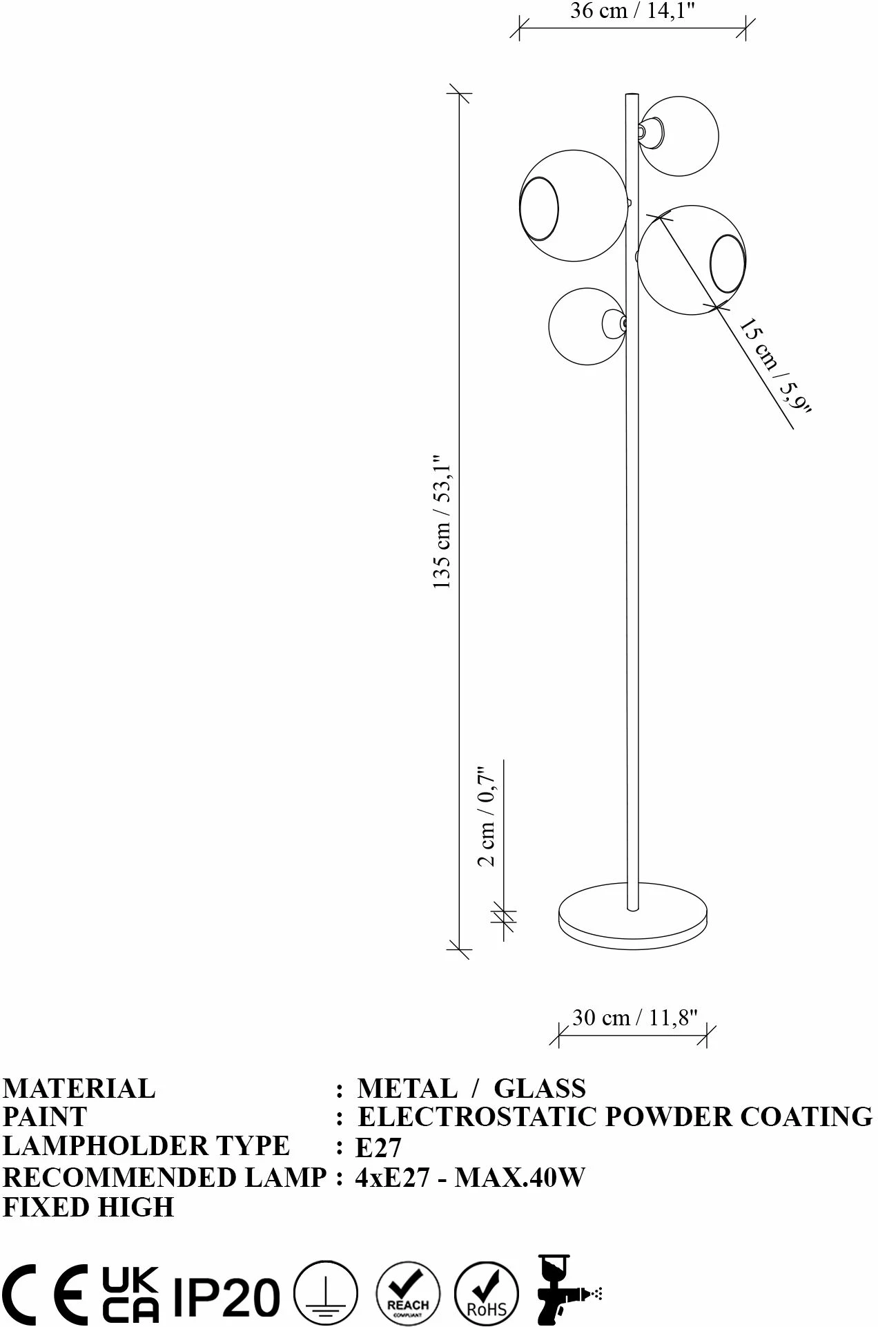 Llambë dyshemeje Opviq, Benek - 15 - 14535, ngjyrë mint dhe e zezë