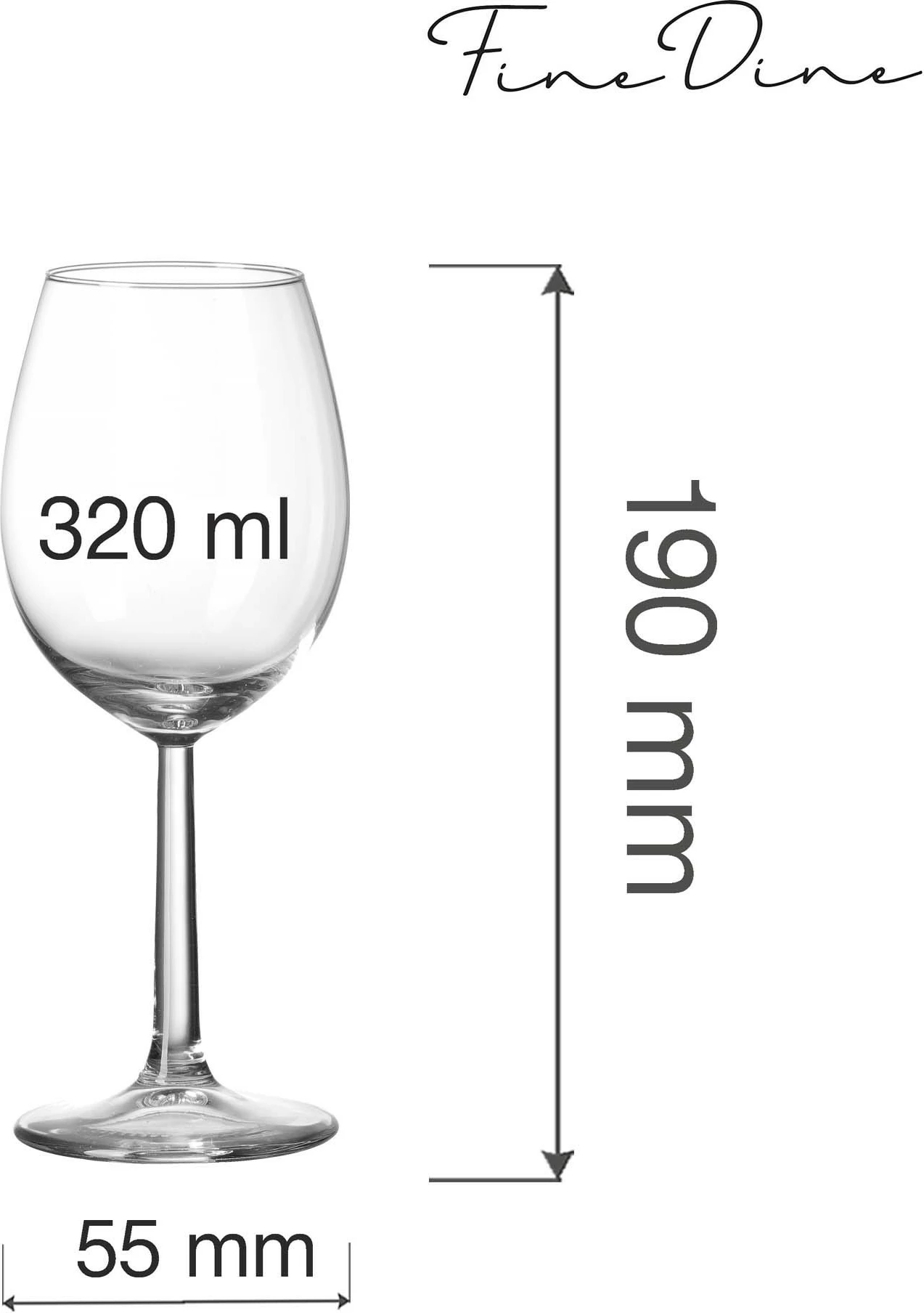 Gotë vere Fine Dine Volare Banquet 320 ml, transparente, set 6 copë