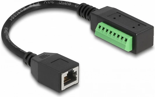 Kabllo adapter rrjeti DeLOCK RJ45 femër në terminal block 8-pin, Cat5e UTP, 0.215 m, e zezë/gjelbër