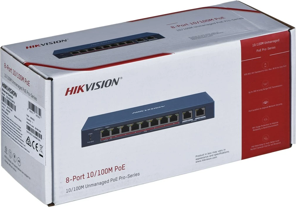 Switch Hikvision DS-3E0310HP-E, 8 porta Fast Ethernet, 2 porta Gigabit, PoE, Blu