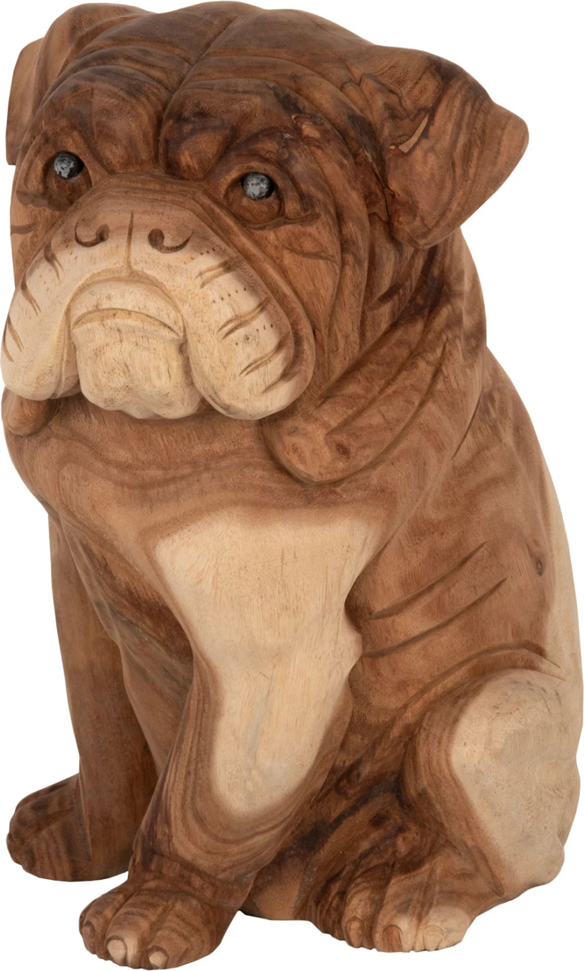 Dekor për dysheme, bulldog, dru suar, ngjyrë natyrale, 26x27x40H cm