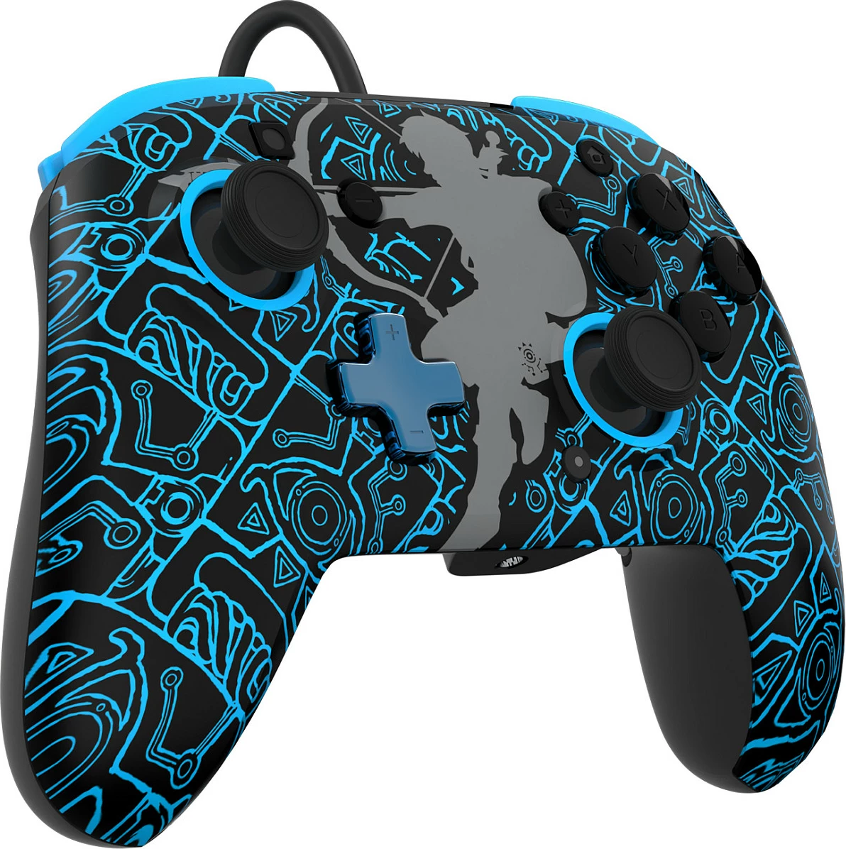 Gamepad PDP REMATCH GLOW Sheikah Shoot, kontrollor me kabllo USB 3m për Nintendo Switch/Switch Lite/Switch OLED, zi/kaltër