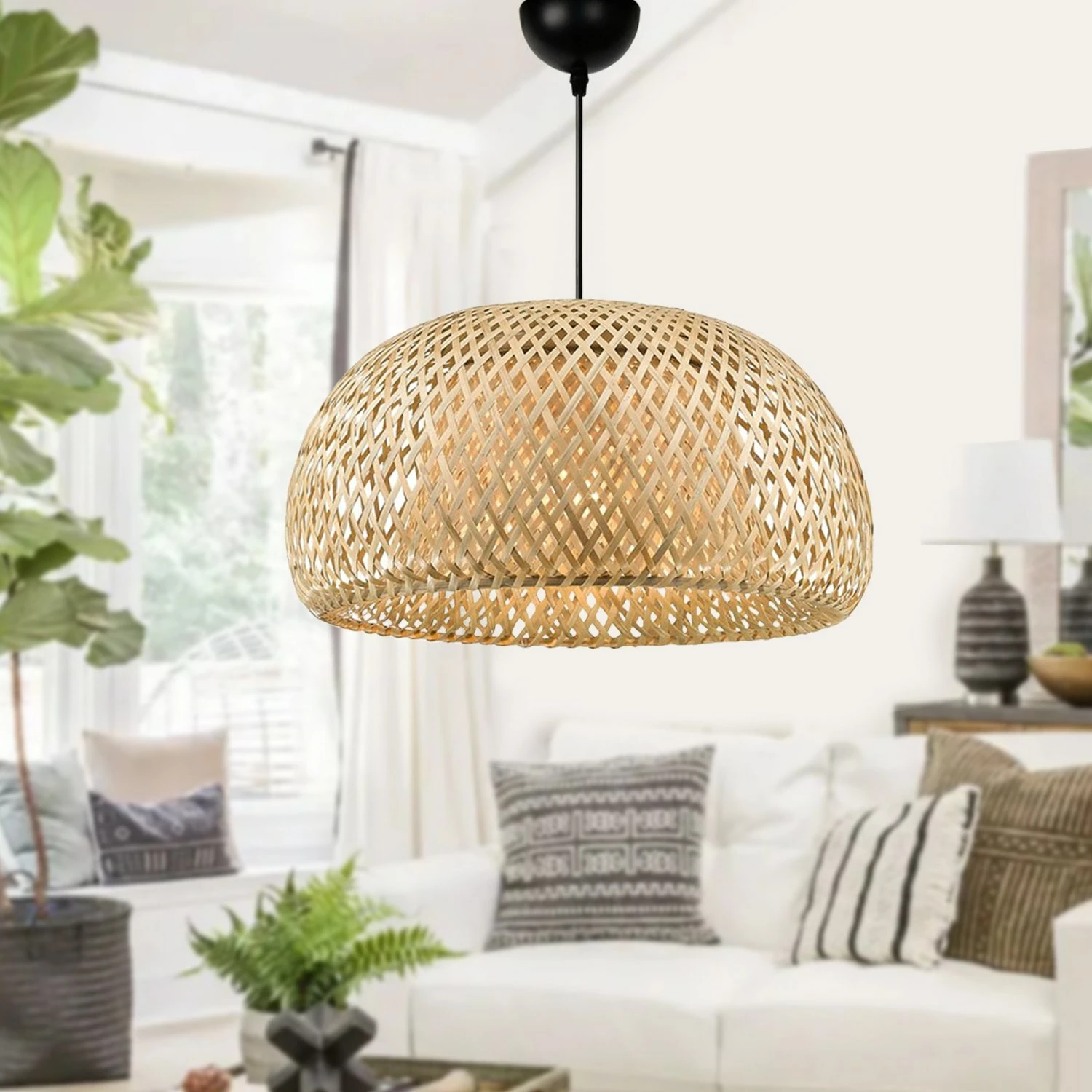 Llambë tavani Opviq, bambu, AYD-3565, bezhë dhe e zezë