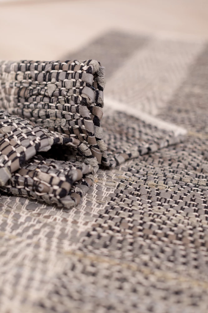 Qilim Fishbone për korridor, lëkurë, gri-bezhë, 70x150cm