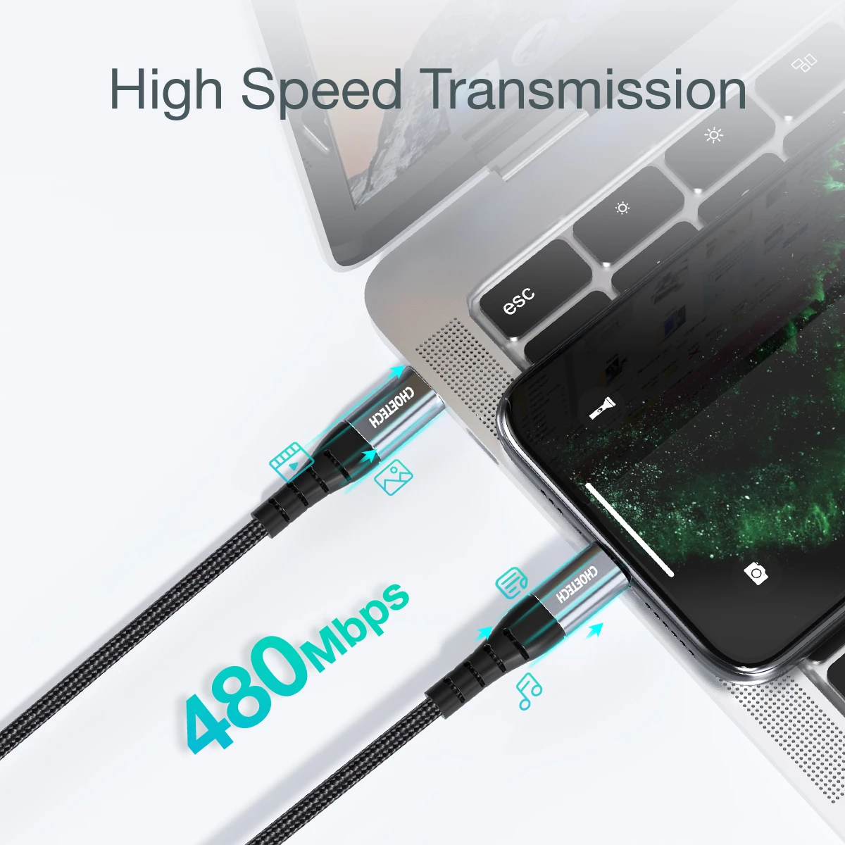 Kabllo Choetech IP0039 USB-C në Lightning, 1.2m, e zezë