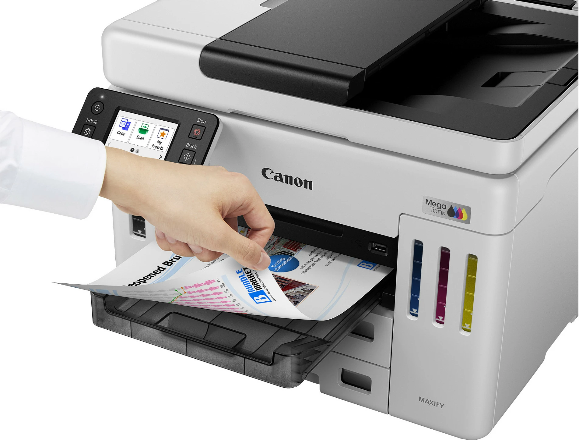 Printer multifunksional Canon MAXIFY GX7150, Inkjet MegaTank, A4, duplex, ADF 50 fletë, Ethernet, bardhë/zi
