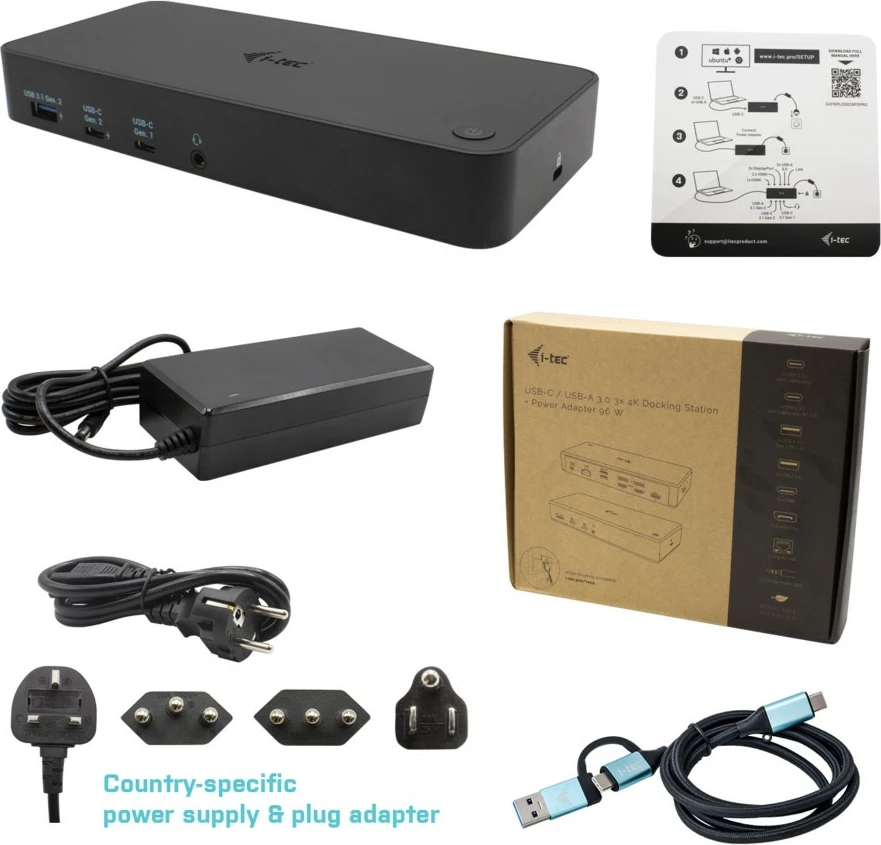 Docking station I-Tec USB 3.0/USB-C/Thunderbolt, 3x 4K, Power Delivery 100W, e zezë