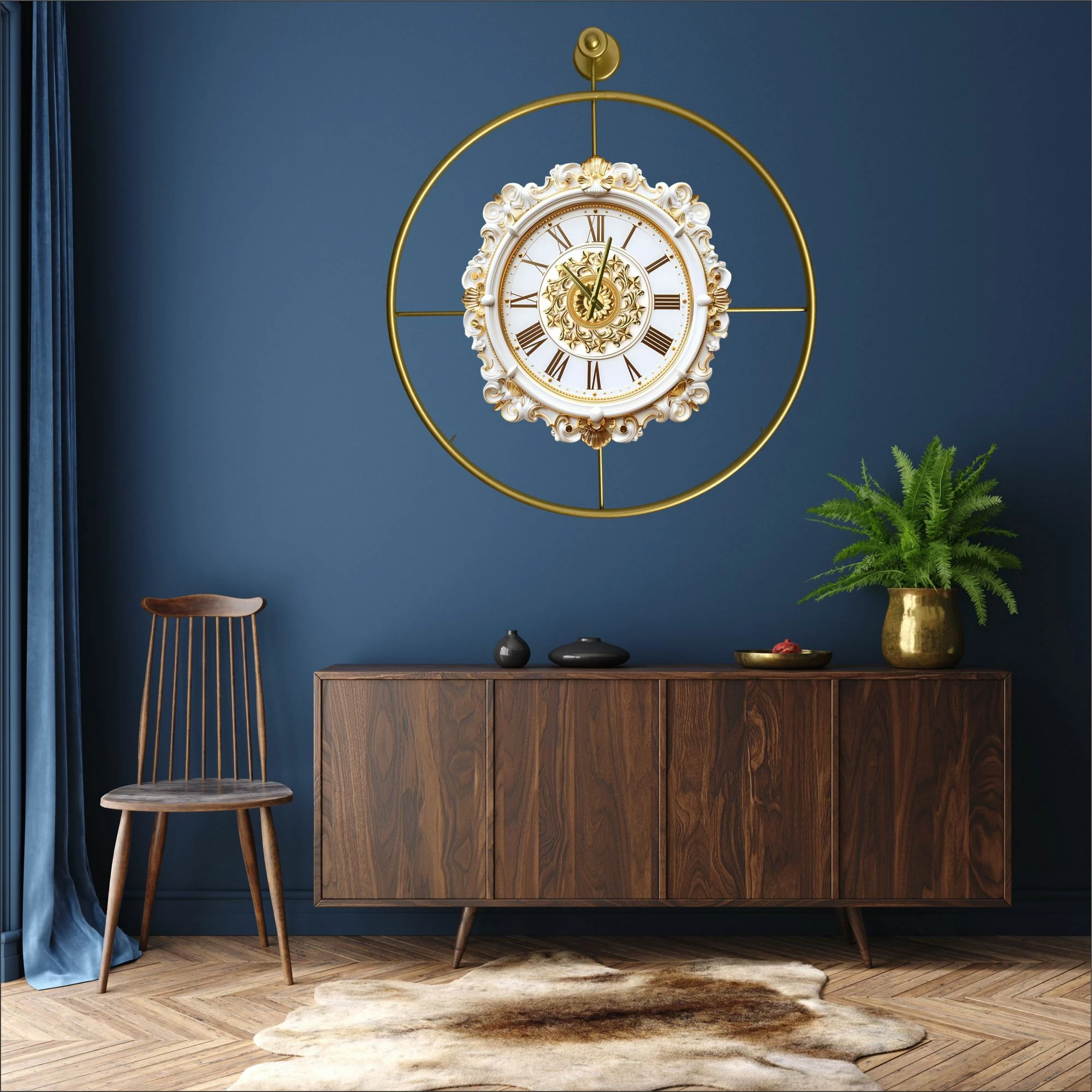 Orë muri dekorative prej metali, ngjyrë ari, Wallity Mclock-00131