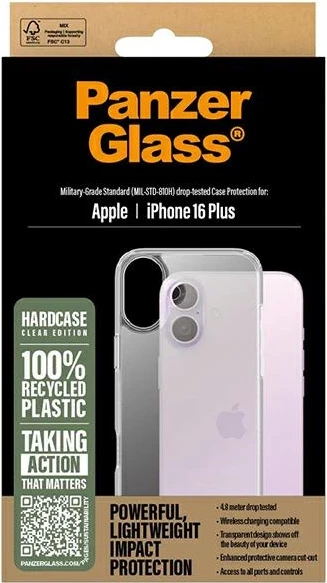 Mbështjellës PanzerGlass HardCase për iPhone 16 Plus 6.7", Transparent