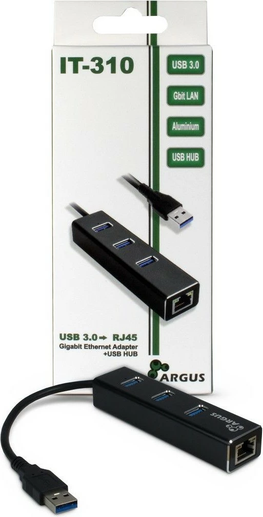 Adapter USB hub Inter-Tech ARGUS IT-310, 3x USB 3.2, RJ-45, alumini, zi