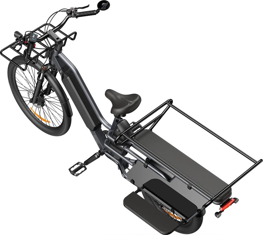 biçikletë elektrike kargo ADO Oasis 261T, motor 250W, bateri dyfishe 48V 13.5Ah + 48V 9Ah, deri 180 km, gri, me dorezë gazi