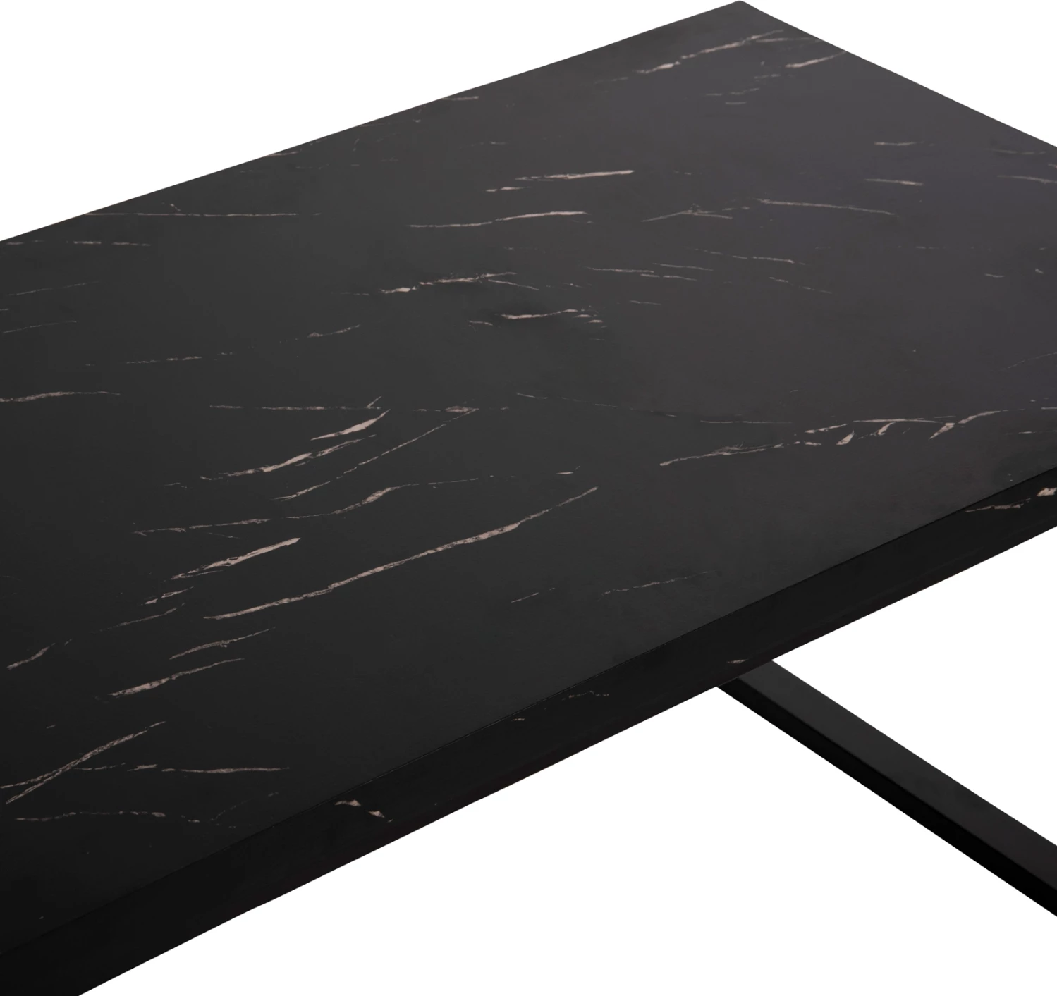 Tavolinë kafeje, FH9585.01, sipërfaqe tavoline MDF, ngjyrë mermeri të zi, bazë metalike e zezë, 120x60x46H cm